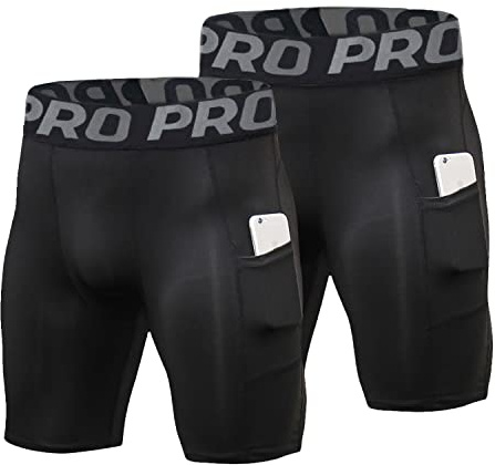 LNFINTDO 2-pack herr kompressionsshorts funktionella underkläder tights korta kalsonger sport löparbyxor snabbtorkande baslayer tights ventilerande cykelbyxor med mobiltelefon ficka, #svart x 2, XL