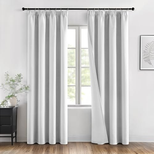 MIULEE Verdunklungsvorhänge mit Kräuselband Grau-Weiß Vorhänge Blickdicht 2er Set 140x215 cm Modern Gardinen Abdunkelnde Vorhänge Wohnzimmer Schlafzimmer Fenster Gardine Verdunkelung Thermovorhang