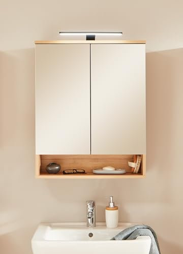 möbelando Badezimmerspiegelschrank >Riom< in Eiche Artisan - 60x75x22 (BxHxT)
