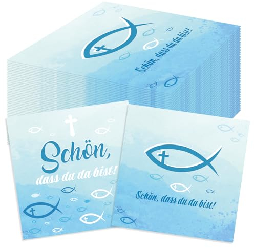 HOWAF 40 Servietten Kommunion Deko, Servietten Fisch Servietten Konfirmation Servietten Schön DASS Du Da Bist Papierservietten Tissue für Tischdeko Kommunion, Erstkommunion, Taufe, Konfirmation Deko