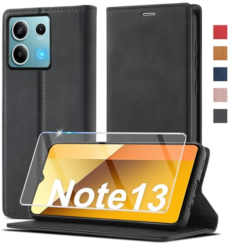 Ailicici für Xiaomi Redmi Note 13 5G Hülle Leder, Mit Schutzfolie, Handyhülle für Xiaomi Redmi Note 13 5G Klapphülle Klappbar, Leder Flip Kartenfach Wallet Case Cover Schutzhülle