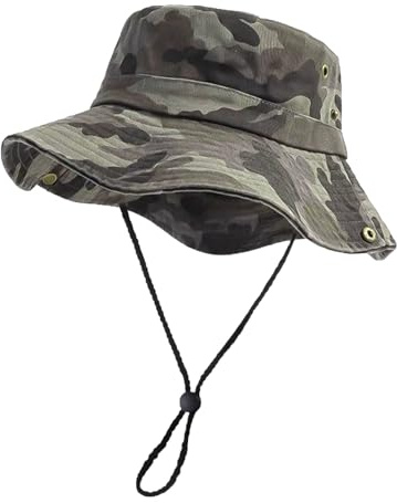 Men's Bucket Hat Camo Outdoor Sun Protection, Breathable Quick-Dry Fishing Gardening Hiking Hat with Neck Flap & Adjustable Chin Strap, UPF50+100% Cotton Wide Brim (Light Camouflage hat)