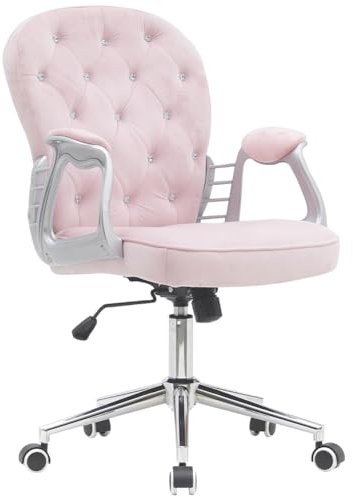 BAKAJI Chaise de Bureau en Velours avec Rembourrage Extra Doux et Texture Shabby Chic, Fauteuil de Bureau Ergonomique avec réglage Hauteur à gaz 95-105 cm (Rose)