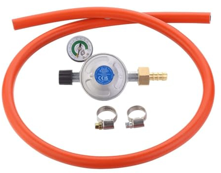 Cadac Régulateur de Pression CG avec trop-Plein 30mBar - Caoutchouc - Métal - avec soupape de sécurité pour surpression - Gris - Bleu - Orange - Barbecue