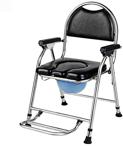 XNYXLPP Toilettenstuhl, Duschstuhl mit Armlehnen und Rückenlehne, höhenverstellbarer mobiler Toilettenstuhl mit abnehmbarem Topf, Klapppedal und Schwammkissen