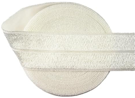 Nine Looms Shiny Fold Over Elastic Band 1 Inch 25mm 5 Yards Foe Spandex Ribbon for Hair Tie Headband Dress DIY Sewing TrimOff White Knit Elastic Bands for Pants Waist Sewing (5Y Off White)