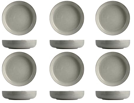 H&H Pearl, Set 6 Piatti Fondi, 19 cm, in porcellana, grigio