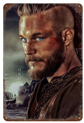 HAMAQAA Ragnar Lodbrok Wanddekoration, Kunst, Metallblechposter, moderne Heimdekoration, Kunst, Metallposter, Hausbar, Laden, Dekorationen, Vintage-Schild, Geschenk, 30 x 20 cm