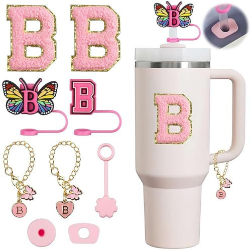 Generic 9 dijes de letras de mariposa de 10 mm de silicona para vaso Stanley de 30 onzas y 40 onzas
