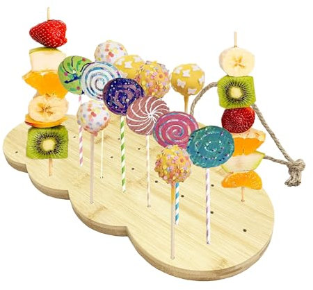MIAO JIN Bamboo Food Skewer Holder Catering Appetizer Fruit Pick Stand Skewers Food Display charcuterie Board Party buffets Cutting Board with Holes or Kabob Serving Tray(Cloud Shape)