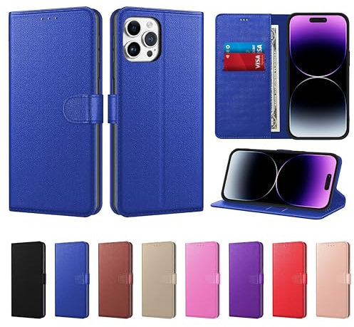 Luxury Case for iPhone 15 Pro 6.1-Inch Leather Phone Case Cover,[Life time Support], PU Faux Leather Wallet Book Folio Flip Magnetic Shockproof Case with Card Slots (Blue, For iPhone 15 Pro 6.1)