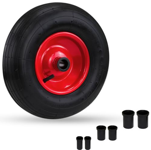 14/35 cm Wheelbarrow Wheel Tyre 4.00-6 PU Heavy Duty Wheel Replacement Tire for Garden Trolley Barrow Go Cart Trailer Truck Black/Red
