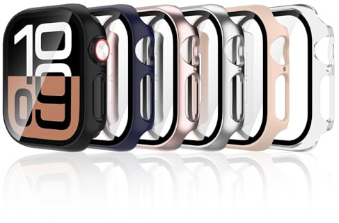 Dilhvy 6 Piezas Funda con Protector Pantalla para Apple Watch Series 10 46mm, con Vidrio Templado Cubierta Completa antiarañazos Funda Protector para iWatch Series 10