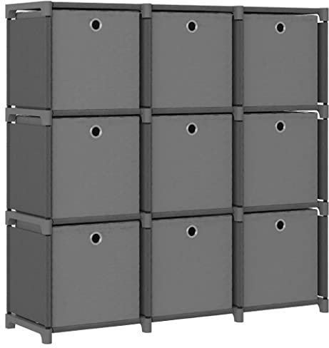 puraday Estantería para sala de estar, cubo con cajas, 9 compartimentos, gris, 103 x 30 x 107,5 cm, muebles de oficina, estantería de cubos con puertas, armario con puertas, organizador de tela