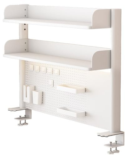 Clamp On Desk Organizer Shelf, Desk Extender Pegboard Workstation, Computer Desk Accessories for Office, Privacy Panel for Gaming Desk, Desktop Shelving System,White,100cm