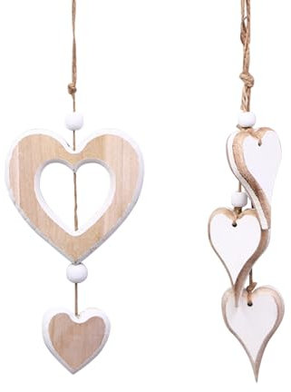 2 Stück Herz Deko Holz Anhänger Hängende,Holz Dekoherz Fensterdeko Dekoanhänger,Fenster Hängend Zum Anhänger,Aufhängen Hängedeko,Herzen Dekoration,Holzherzen Hänge,für Wohnzimmer,Tür,Fensters,Baum Etc