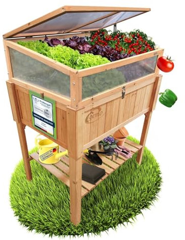 Hochbeet mit Frühbeetaufsatz 90 x 40 x 120 - Ergonomisches Gartenbeet aus Holz, wetterfest & nachhaltig - Perfekt für Gemüse, Kräuter & Blumen - Rückenschonend, mit Stauraum & einfacher Montage