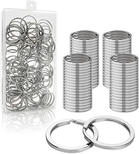 130 Stück Schlüsselringe Edelstahl, Schlüsselringe 25mm Durchmesser mit Kunststoff Box, Schlüsselring Groß, Schlüssel Ringe für Organisation Heimschlüsseln und DIY Autoschlüsselschlüssel Zubehör