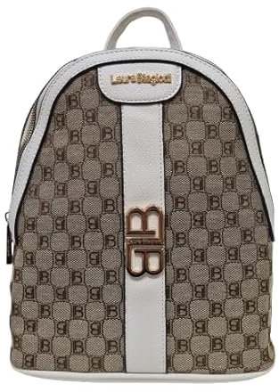 Laura Biagiotti Borsa Zaino Donna Tracolla in Tessuto riporti in Pelle Sintetica Regolabile Dimensioni: 28 X 24 X 13 cm. ART. LB24S-255-6 LINEA DELRAY Marchio (BURRO BIANCO)