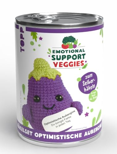 Emotional Support Veggies Häkelset Aubergine: Anleitung, Misch-Garn in 2 Farben, Stickgarn, Füllwatte, Häkelnadel 2,0 mm, Sicherheitsaugen, Standfuß (Emotional Support Veggies/Fruit)