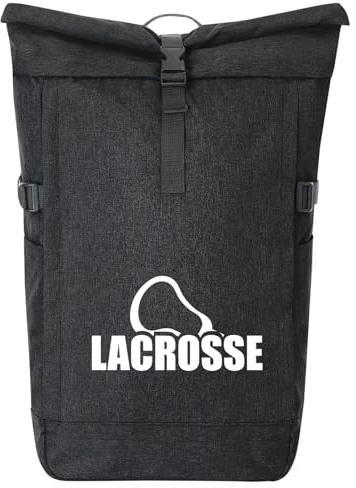 Huuraa Kurierrucksack Lacrosse Schriftzug 30-44 Liter Black Melange Fairtrade Rolltop Rucksack Geschenkidee