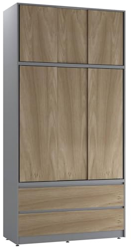 URBNLIVING 240cm Sliding Door Wardrobe with 6 Doors & 4 Drawers, Freestanding Bedroom Closet with Hanging Rail & Storage, Engineered Wood, 120cm Wide, Modern Design