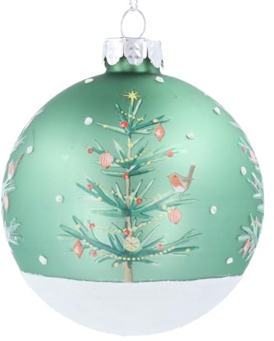 Gisela Graham Green Scandi Trees Glass Bauble, 8cm