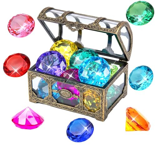 Plkjiu Kids Diving Gems with Treasure Box, 10PCS Swimming Pool Sinkers for Kids 5-12, Pirate Pool Toys for Swimming Pool & Beach