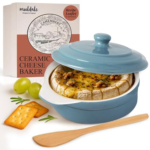 Muldale Camembert-Auflaufform – Blau Camembert-Käsebäcker – Brie-Auflaufform mit Deckel – Individuelle Mini-Cocotte – 14 cm mit Streicher
