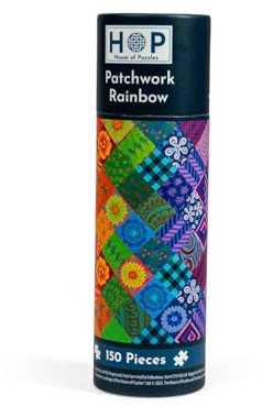 The House of Puzzles Patchwork Rainbow Puzzle Tube | 150 Piece Modern Art Style Mini Jigsaw | Travel Jigsaws for Adults & Kids | Small Gifts & Novelty Stocking Fillers | Colourful & Sustainable Board