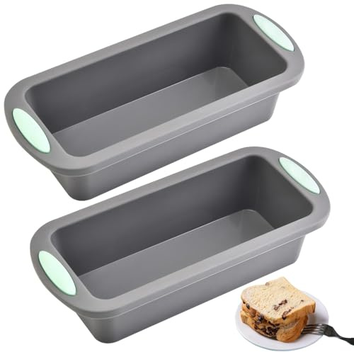 Techchii 2 PCS Silicone Loaf Tin, Mini Bread Tin BPA-Free 19.5cm Silicone Baking Trays Rectangle Moulds, Non-Stick and Quick Demoulding (Grey, 19.5x10x5.5cm)