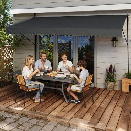 UISEBRT Klemmmarkise Balkon 400cm breit - Markise mit Handkurbel Höhenverstellbar Balkonmarkise ohne Bohren, UV-Schutz, Sonnenschutz, Wetterfest (400 x 120cm, Dunkelgrau)
