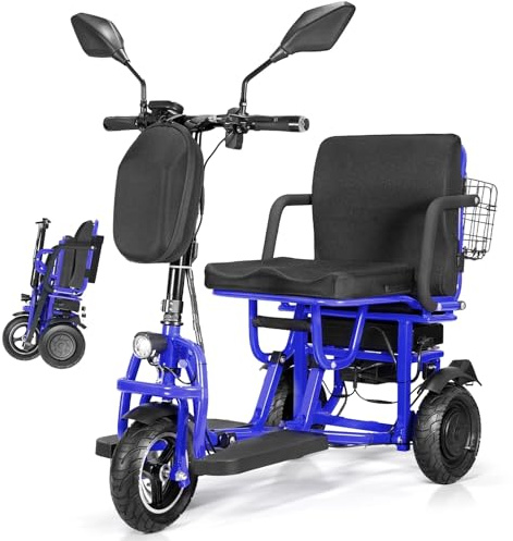 MZYZPPBD Elektromobile 3 Rad Mobilität Roller für Erwachsene Elektromobil Klappbar mit Ladegerät Korb Volle LED Beleuchtung Stabil und Sicher für Senioren Erwachsene Behinderte Ältere,B