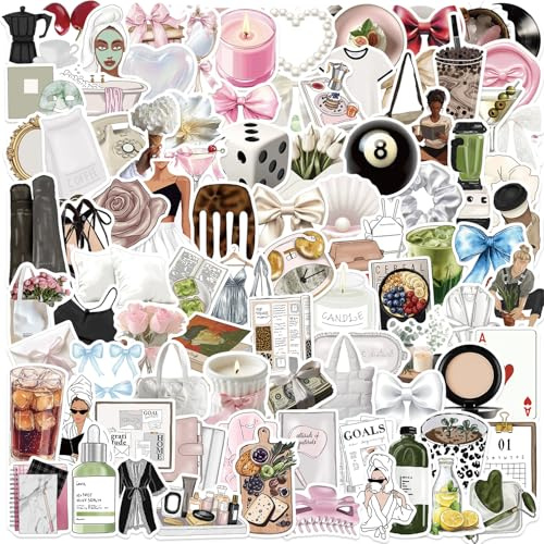 100 STÜCK Clean Girl Aesthetic Sticker Set - Keine Doppelten | Wasserdichte Vinyl-Aufkleber für Trinkflaschen, Laptop, Skateboard | Süße Kawaii Sticker für Journal, DIY-Deko