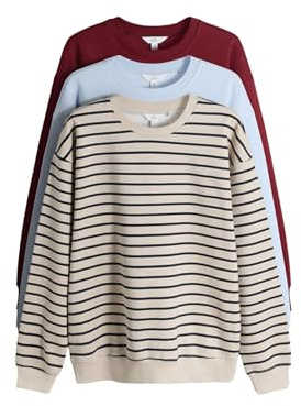 THE SET Damen Rundhals-Sweatshirts mit tief angesetzten Ärmeln, 3er-Pack