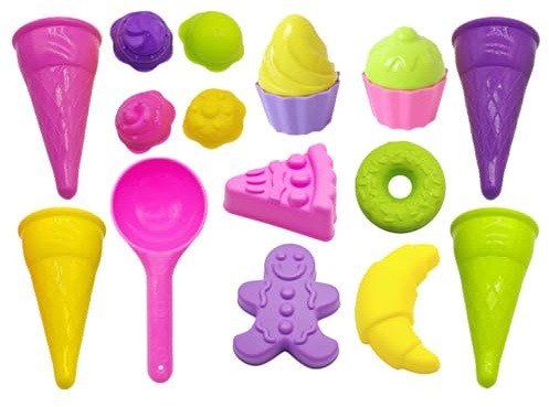 dowuiii Sandspielzeug, 17 Stück Bunte Eistüten Sandformen Mit Schaufeln, Sandkasten Spielzeuge Für, Outdoor, Sommerurlaub, Reisen, Baustellen-Spielparty
