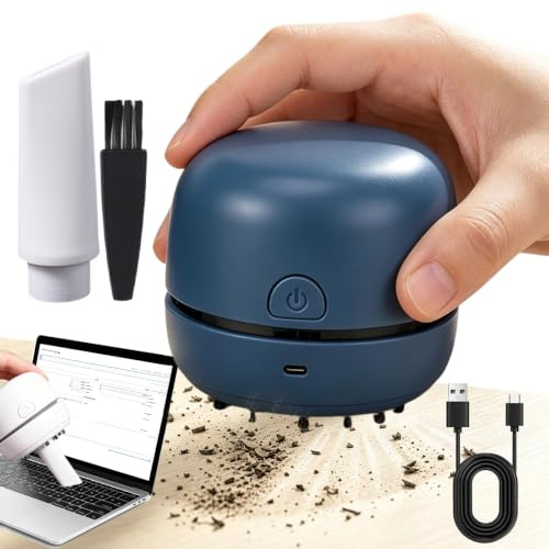 rialgirw Portable Mini Desk Vacuum Cleaner, USB Rechargeable Desktop Vacuum Cleaner, Portable Wireless Table Dust Sweeper, Clean Keyboards, Desks & Cars in Seconds,Dark Blue
