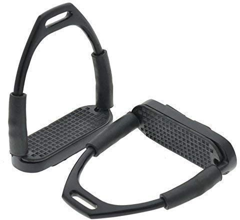 YNR ® Flexible Safety Stirrups Horse Riding Bendy Flexi Stirrups Irons S. Steel Black 4.75