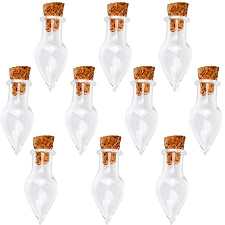 Lot de 10pcs Mini Flacon Souhaitant Bouteille en Verre avec Bouchon de Liège Forme de Goutte d'Eau