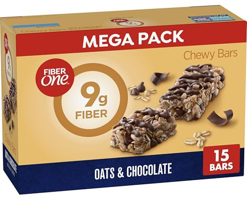 Fiber One Chewy Bars, Oats and Chocolate, Fiber Snacks, Mega Pack, 15 Ct, 21.2 oz