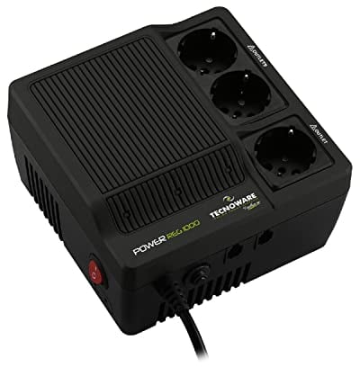 Tecnoware Stabilisateur de Tension 1000VA pour modem, routeur, PC et petits appareils électroniques, protège contre les surtensions, ce n’est pas un onduleur, prêt à l’emploi