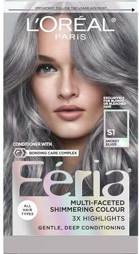 L'Oreal Paris Feria Multi-Faceted Shimmering Permanent Hair Color, Smokey Silver, Pack of 1 Hair Dye Kit