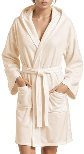 PETTI Artigiani Italiani - Bademantel Microfaser für Herren und Damen, Cremefarben, S, 100% Mikrofaser