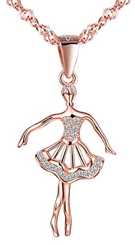 Unendlich U Damen Mädchen Halskette 925 Sterling Silber Zirkonia Ballerina Anhänger Kettenanhänger Kette mit Anhänger Schmuck Geschenk für Weihnachten,Rosegold