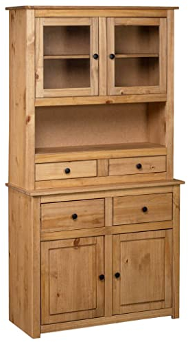 vidaXL Panama-Kiefer Massiv Highboard mit 4 Schubladen 4 Türen Rustikal Kommode Anrichte Schrank Vitrine Standschrank 93x40,5x180cm