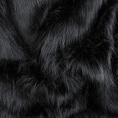 PINSOLA Kunstpelz Flor | Fellimitat zum Nähen | Hochwertiges Pelzimitat | Webpelz Meterware | 60/90 mm Florlänge | Schwarz | 1 Stuck= 10cm.