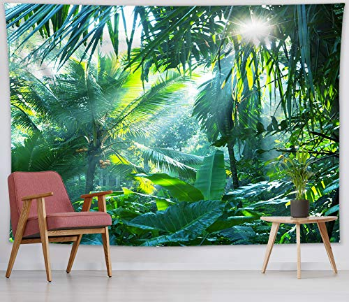 LB Wandteppich Dschungel Wandtuch Tropisches Palmblatt Wandbehang Grüne botanische Pflanze Tapisserie für Wohnzimmer Schlafzimmer Wohnheim Wanddeko,235x180cm