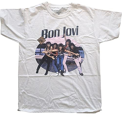 Bon Jovi T Shirt Breakout Band Logo Official Mens Natural L White