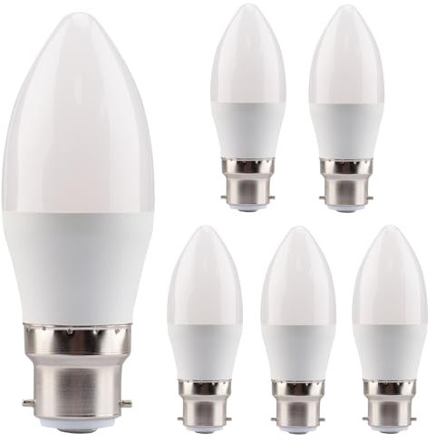BAOMING C37 Dimmable LED Candle Bulb B22 Bayonet Cap 5W ( 40W Equal ) , 2700K Warm Glow, Milky PC Cover , Pack of 6,Warm White