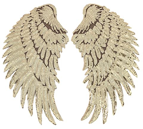 Anawakia Aufnäher Bügelbild Aufbügler Bügeleisen auf Patches Pailletten Stickerei Applikation Engel Flügel Muster für T-Shirt Jeans Kleidung Taschen 1 Paar (Gold,L 34.5 * 16cm)